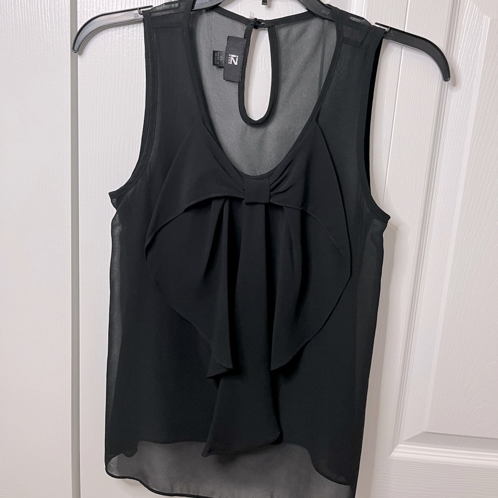 WOMENS BLACK SHEER BLOUSE KEYHOLE BACK